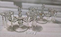 Pair Of Vintage Candle Holder Set w Bobeches Cups w Crystal Prisms