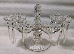 Pair Of Vintage Candle Holder Set w Bobeches Cups w Crystal Prisms