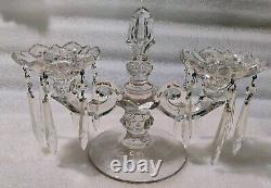 Pair Of Vintage Candle Holder Set w Bobeches Cups w Crystal Prisms