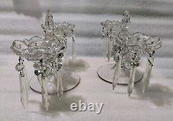 Pair Of Vintage Candle Holder Set w Bobeches Cups w Crystal Prisms