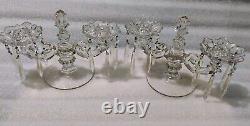 Pair Of Vintage Candle Holder Set w Bobeches Cups w Crystal Prisms