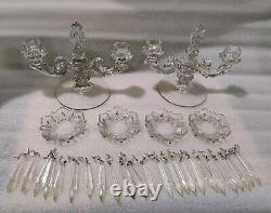 Pair Of Vintage Candle Holder Set w Bobeches Cups w Crystal Prisms