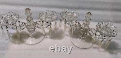 Pair Of Vintage Candle Holder Set w Bobeches Cups w Crystal Prisms