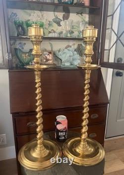 Pair Of Vintage Church Alter Tall Brass Candle Sticks Candle Holders 21.5 Tall
