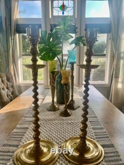 Pair Of Vintage Church Alter Tall Brass Candle Sticks Candle Holders 21.5 Tall
