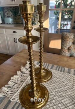 Pair Of Vintage Church Alter Tall Brass Candle Sticks Candle Holders 21.5 Tall