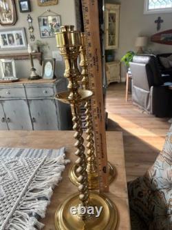 Pair Of Vintage Church Alter Tall Brass Candle Sticks Candle Holders 21.5 Tall