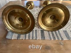 Pair Of Vintage Church Alter Tall Brass Candle Sticks Candle Holders 21.5 Tall