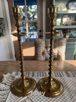 Pair Of Vintage Church Alter Tall Brass Candle Sticks Candle Holders 21.5 Tall