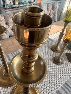 Pair Of Vintage Church Alter Tall Brass Candle Sticks Candle Holders 21.5 Tall