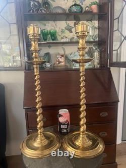 Pair Of Vintage Church Alter Tall Brass Candle Sticks Candle Holders 21.5 Tall