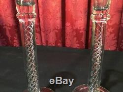 Pair Of Vintage Crystal Art Glass Candlesticks With Double Helix Air Twist Stem
