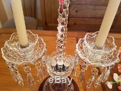 Pair Of Waterford Lismore 2 Light Candelabra Model C2 With Mahogany Bases