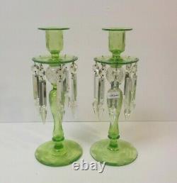 Pair Pairpoint 11.75 Luster Candlesticks, Wheel Cut Crystal, Controlled Bubble