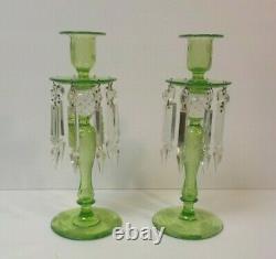 Pair Pairpoint 11.75 Luster Candlesticks, Wheel Cut Crystal, Controlled Bubble