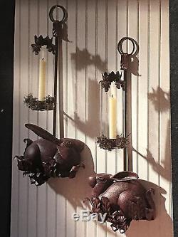 Pair Rabbit Bunny Hare Wall Sconces Candleholder Candle Holder Cast Iron