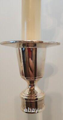 Pair Restoration Hardware Candle Holders Retired Line Rose Silverplate w Candle