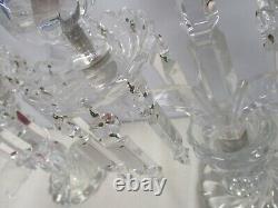 Pair Signed Baccarat Crystal Bambous 2 Light Candelabras Etched Hurricane Shades