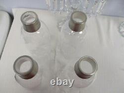 Pair Signed Baccarat Crystal Bambous 2 Light Candelabras Etched Hurricane Shades