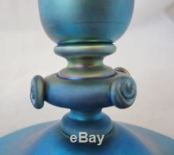 Pair Signed Steuben Blue Aurene Art Glass 4 Candlesticks Candle Holders #6384