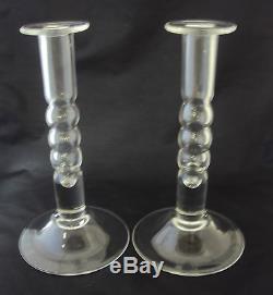 Pair Signed Steuben Colonial Blown Glass Candlesticks 9.5in