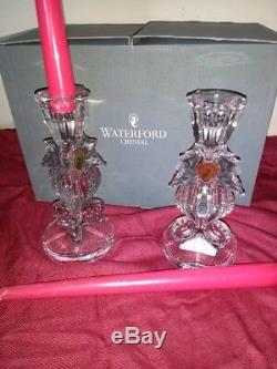 Pair Signed Waterford Crystal Seahorse 6 candlesticks mint condition in box