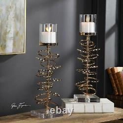 Pair Tala 20 Modern Art Deco Gold Metal Rings Pillar Candle Holders Uttermost