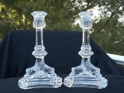 Pair Tiffany & Co. Dolphin Koi Fish Crystal Glass Candlesticks Candle Holders