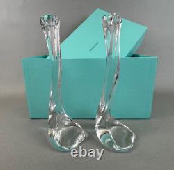 Pair Tiffany Crystal Bone Candlesticks-Elsa Peretti-Belgium Heart Base 80's, box