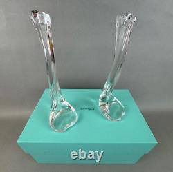 Pair Tiffany Crystal Bone Candlesticks-Elsa Peretti-Belgium Heart Base 80's, box