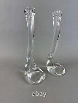 Pair Tiffany Crystal Bone Candlesticks-Elsa Peretti-Belgium Heart Base 80's, box