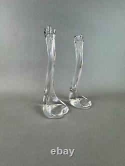 Pair Tiffany Crystal Bone Candlesticks-Elsa Peretti-Belgium Heart Base 80's, box