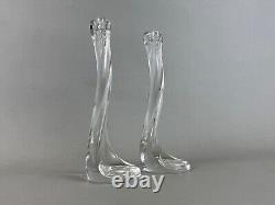 Pair Tiffany Crystal Bone Candlesticks-Elsa Peretti-Belgium Heart Base 80's, box