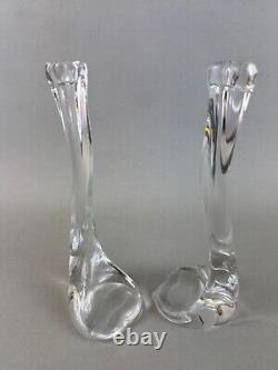 Pair Tiffany Crystal Bone Candlesticks-Elsa Peretti-Belgium Heart Base 80's, box