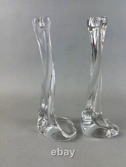 Pair Tiffany Crystal Bone Candlesticks-Elsa Peretti-Belgium Heart Base 80's, box