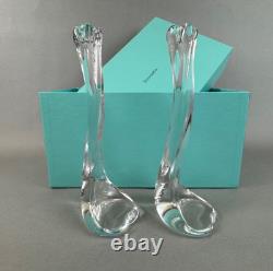 Pair Tiffany Crystal Bone Candlesticks-Elsa Peretti-Belgium Heart Base 80's, box