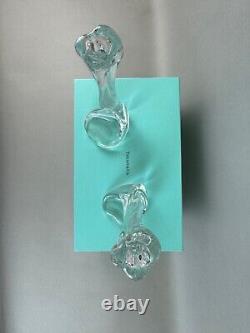 Pair Tiffany Crystal Bone Candlesticks-Elsa Peretti-Belgium Heart Base 80's, box