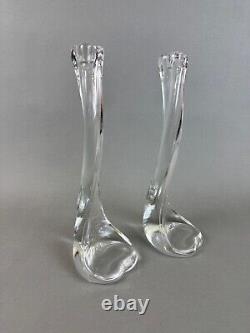 Pair Tiffany Crystal Bone Candlesticks-Elsa Peretti-Belgium Heart Base 80's, box