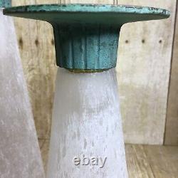 Pair Toyo Scavo Glass Verdigris Bronze Asymmetrical Candle Holders Taiwan 1980s