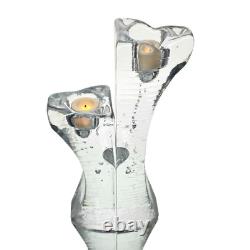 Pair VTG Kosta Boda Kjell Engman Sweethearts Glass Candle Holders Swedish 12