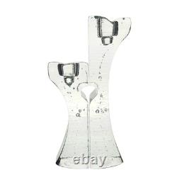 Pair VTG Kosta Boda Kjell Engman Sweethearts Glass Candle Holders Swedish 12