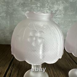 Pair? VTG Soft Pink Satin Glass Pedestal Fairy Lamps 2 Pc Votive Holders 5.5