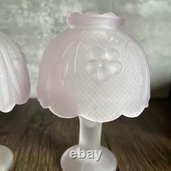 Pair? VTG Soft Pink Satin Glass Pedestal Fairy Lamps 2 Pc Votive Holders 5.5