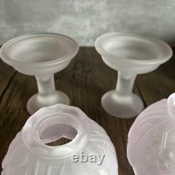 Pair? VTG Soft Pink Satin Glass Pedestal Fairy Lamps 2 Pc Votive Holders 5.5