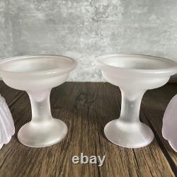 Pair? VTG Soft Pink Satin Glass Pedestal Fairy Lamps 2 Pc Votive Holders 5.5