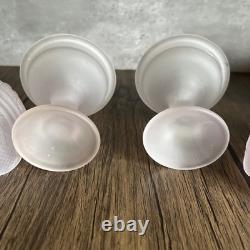 Pair? VTG Soft Pink Satin Glass Pedestal Fairy Lamps 2 Pc Votive Holders 5.5