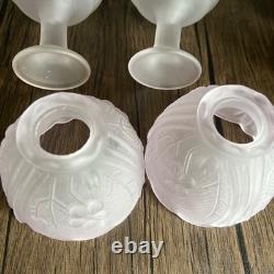 Pair? VTG Soft Pink Satin Glass Pedestal Fairy Lamps 2 Pc Votive Holders 5.5