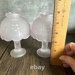 Pair? VTG Soft Pink Satin Glass Pedestal Fairy Lamps 2 Pc Votive Holders 5.5