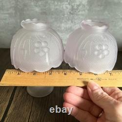 Pair? VTG Soft Pink Satin Glass Pedestal Fairy Lamps 2 Pc Votive Holders 5.5