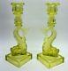 Pair Vaseline Glass Koi Fish Candlesticks Candle Holders Mma Imperial
